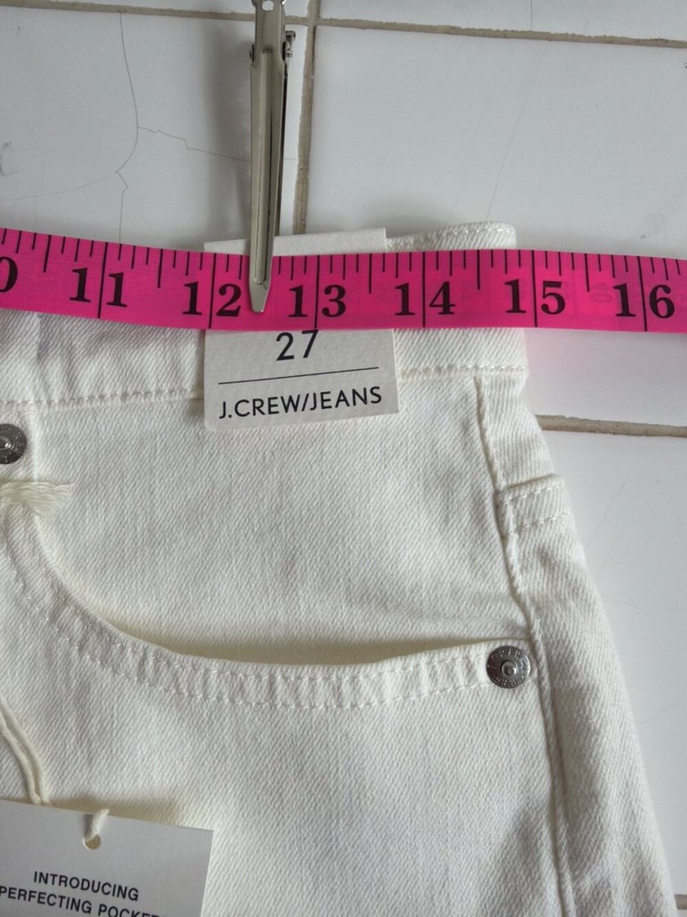 NWT J.Crew Jeans Ivory High Rise Frayed Hem Shorts Button Fly Size 27 - Picture 8 of 16